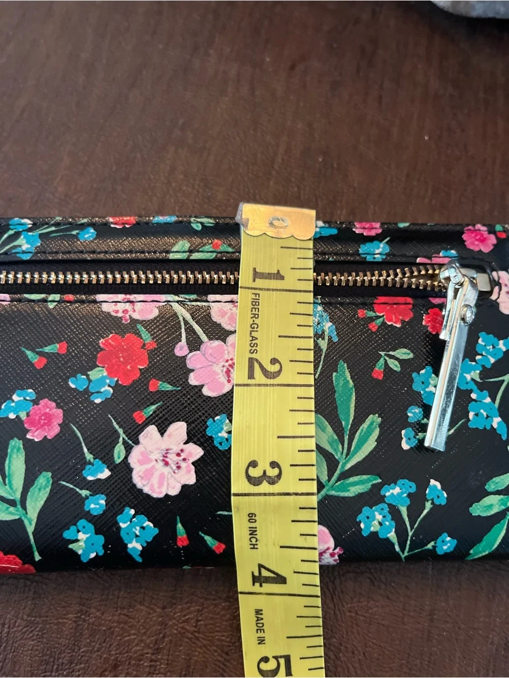 kate spade Black Floral Continental Wallet with Gold Logo